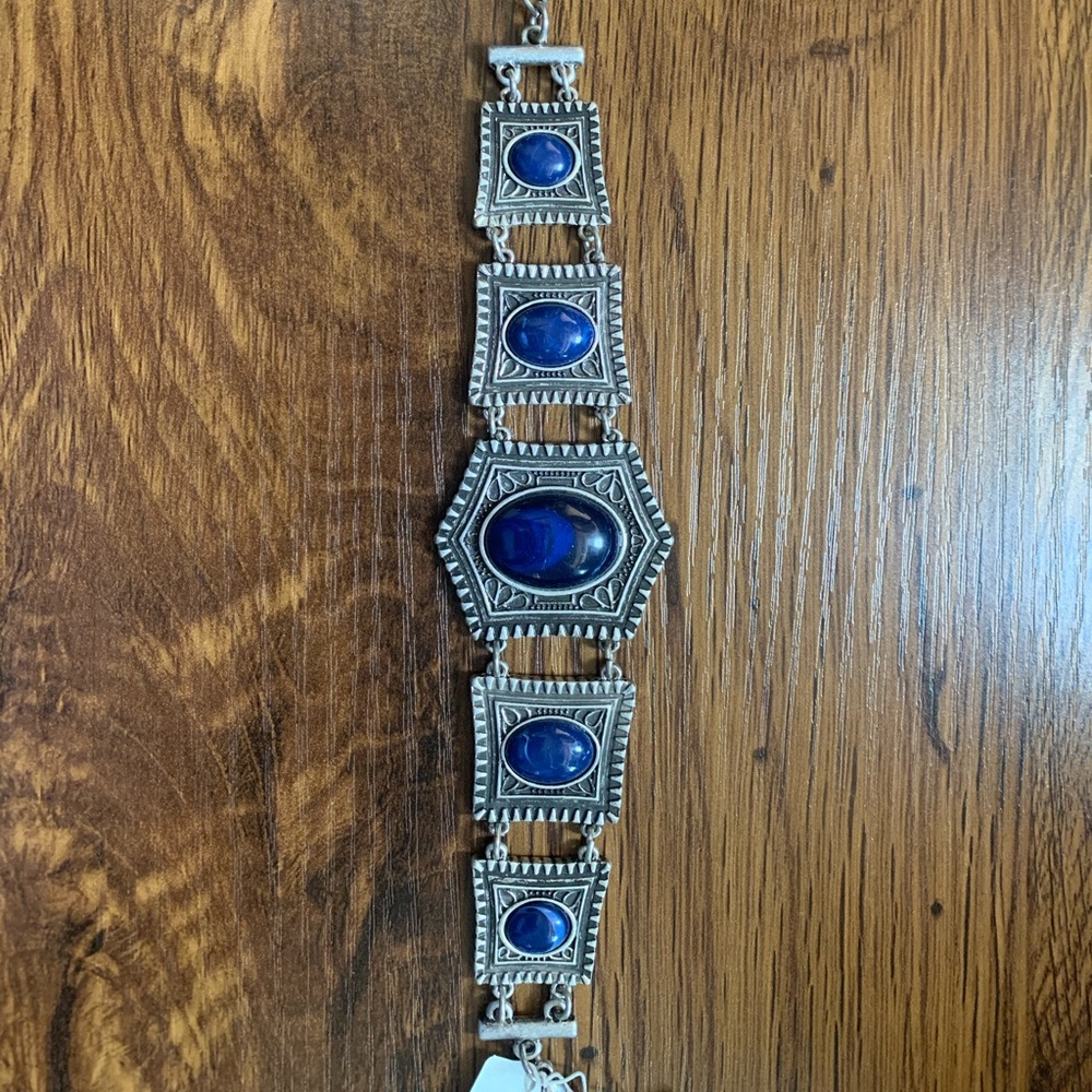 Decorative bracelet: silver and blue with lobster claw clasp